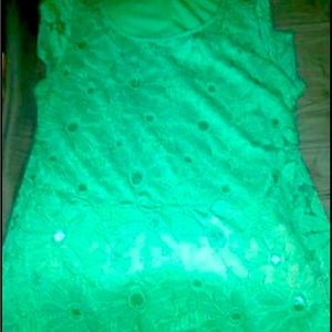 Emerald green sheath dress fully lined. Short sleeve hits right above knee.